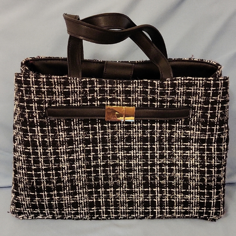 Elegant Black and White Tweed Women's Bag